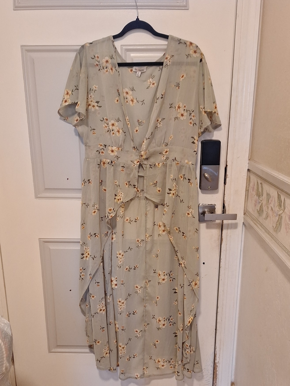 Liv&lottie Floral Tie-Front Midi Dress in Sage Green